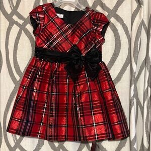 Red Plaid Holiday Dress with Bow